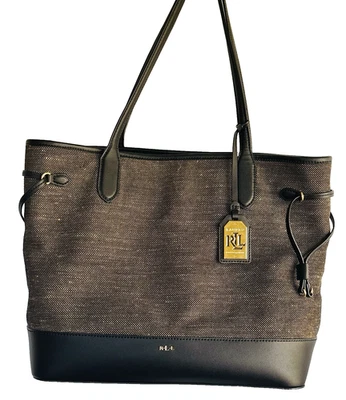 RLL RALPH LAUREN Tote/Shoulder  Bag Purse Black Leather Base Logo charm - Image 1 of 4