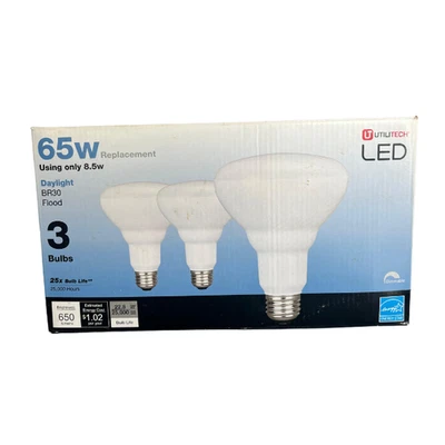 Utilitech 3-Pack LED Daylight Flood BR30 Brand New Unopened - Image 1 of 3