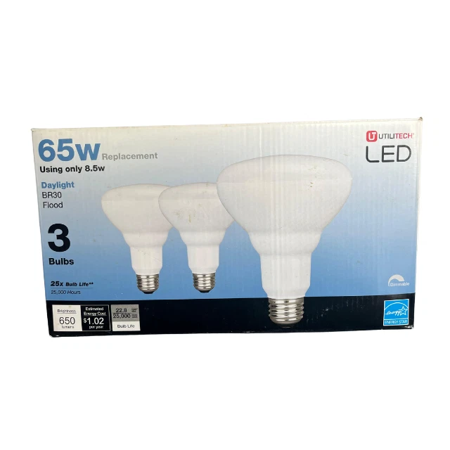 Utilitech 3-Pack LED Daylight Flood BR30 Brand New Unopened - Image 1 of 3