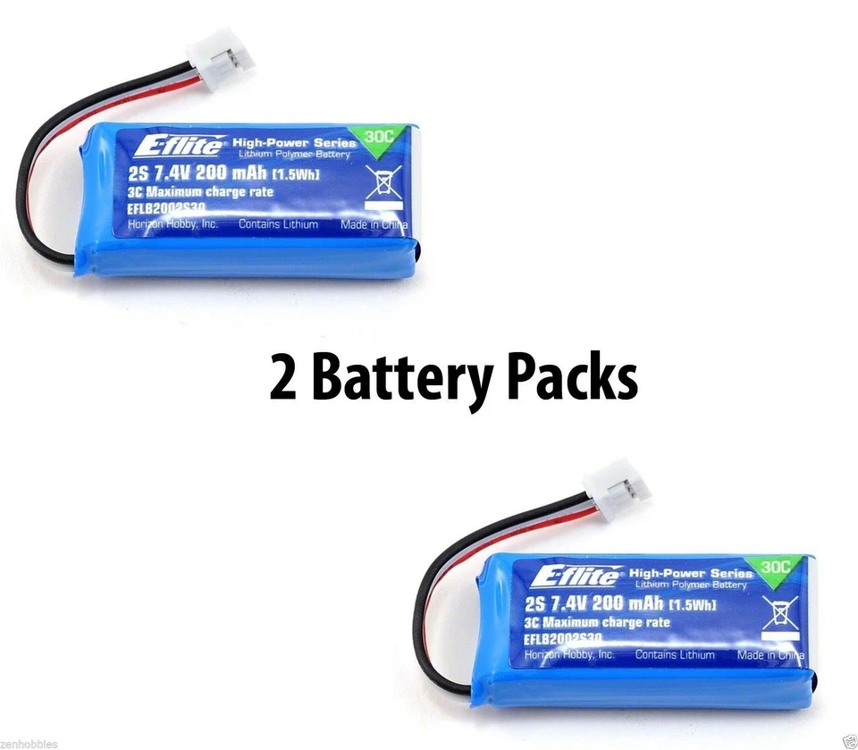 Latest 2 Packs of E-Flite MCP X BL 200mAh 2S 7.4V 30C LiPo Battery # EFLB2002S30 - Image 1 of 1