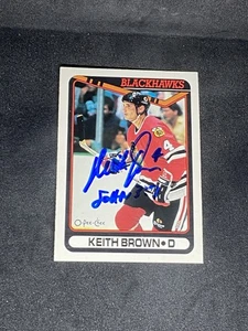 Carta firmata autografata Keith Brown 1990-91 O-Pee-Chee #276 Chicago Blackhawks - Foto 1 di 3