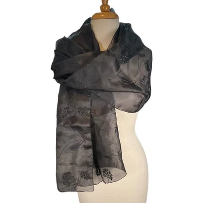 Bufanda vintage Talbots grande bordada negra 100 % seda nueva con etiquetas hecha en Italia Foto 1 de 4