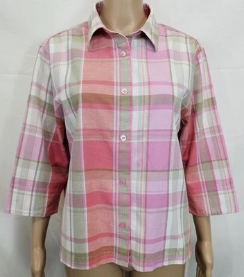 Blusa LEMON GRASS Talla Grande Rosa, Blanco Cuadros 100% Algodón Manga 3/4 Foto 1 de 4