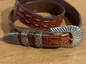 Douglas Magnus Santa Fe Sterlingsilber Schnalle echter Hornback Krokodil Gürtel - Bild 1 von 14