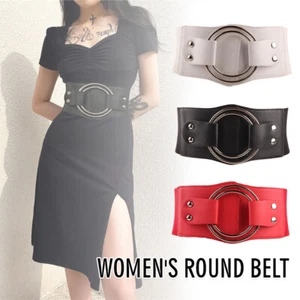 Womens Buckle Wide Waist Belt Thick Elastic Stretch Cinch Dress Waistband Girdle - Picture 1 of 14