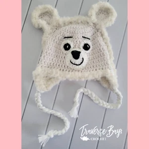 Crochet Polar Bear earflap hat faux fur 3 sizes PATTERN ONLY - Picture 1 of 4