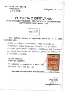 1920 FIUME-STAMP OF 10 CENTS RED WITH OVERPRINT"VEGLIA"-CERTIFICATE-MNH - Picture 1 of 4
