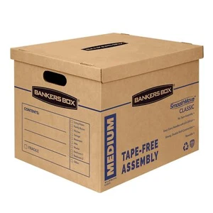 Bankers Box Medium Classic Moving Box 8 Pack, Reinforced Handles, Tape-Free A... - Picture 1 of 9