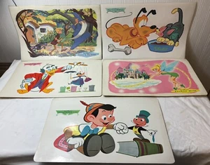 Set Of 5 Walt Disney Place mats 1960 Vintage Pluto Tinker Bell Ludwig Pinocchio - Picture 1 of 7