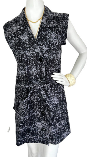 VETEMENTS NUOVO PURO NAVY giacca smanicata abito colletto corto cintura tasca bottoni grigio S