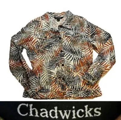 Chadwick’s - Women’s - Medium -Linen Blend -Jacket - Palm Leaves -  Tropical - Image 1 of 4