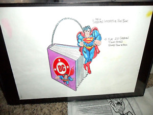 2 LOT ORIGINAL ART SUPERMAN DC COMICS BURGER KING INTERACTIVE PLAY BOOK FRAMED