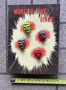 1960's card of 4 MONSTER FINK RINGS gumball machine display card - Picture 1 of 2