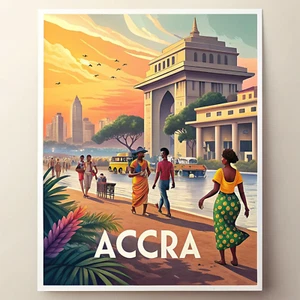 Accra, Ghana Vibrant Cityscape Travel Poster - African Cultural Art Print Poster - Picture 1 of 11