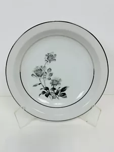 Nocturne by Yamaka Japan Rim Soup Bowls Black Pink Roses Platinum Trim Set Of 4 - Picture 1 of 6