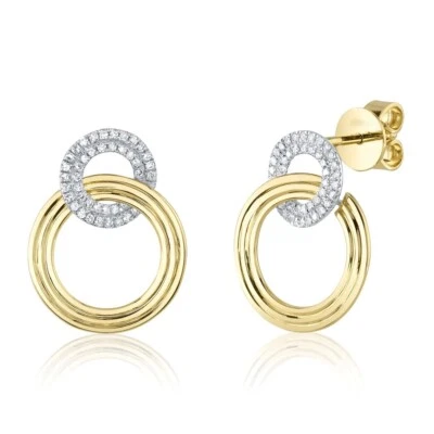 14k Two Tone Gold Diamond Circle Drop Earrings Natural 0.16 CT Round Cut - Image 1 of 2