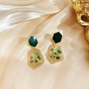 Vintage Green Stone Earrings 925 Silver Women’s Jewelry Gift - Picture 1 of 5
