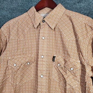 Cinch Pearl Snap Shirt Mens Medium Orange Floral Modern Fit Western Chore Yolk - Picture 1 of 7