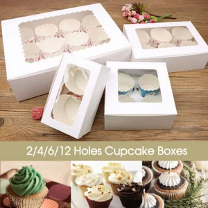 Windowed Cupcake Cake Box Holds 1, 2, 4, 6, 12 Cup Cakes With Removable Trays - Picture 1 of 12