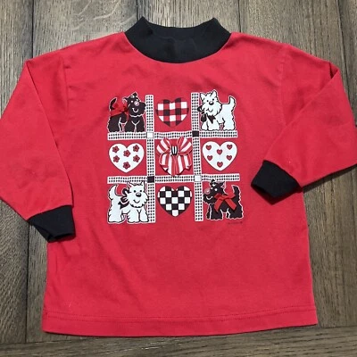 Camisa roja vintage Healthtex talla 4T niñas Scotty Dogs, corazones y punta tic tac Foto 1 de 4