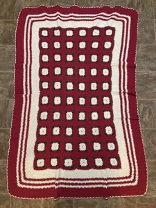 Granny Square Afghan Dark Pink Crochet Throw Blanket 66” X 43” Handmade - Picture 1 of 2