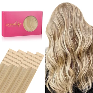 WENNALIFE Tape in Hair Extensions Human Hair, 20Pcs 50G 18 Inch Light Blonde Hig - Picture 1 of 12