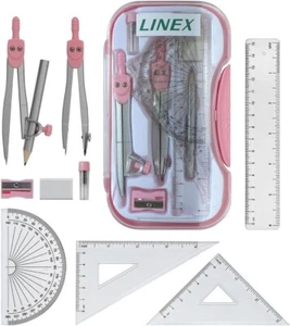 Pink Geometry Set, Maths Set for Exams, Secondary School, 10 Piece Set - UK - Picture 1 of 4