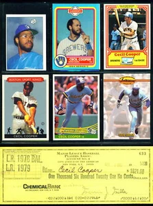 CECIL COOPER Brewers signed '80 MLBPA strike check + 18  Cooper cards & stickers - Picture 1 of 2