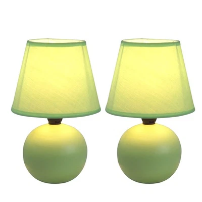 LT2008-GRN Mini Ceramic Globe Table Lamp Set of 2 with Fabric Shades Green - Image 1 of 4