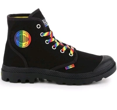 PALLADIUM Pampa Pride Zapatillas Altas Negras Arco Iris M-7, W-8.5 Nuevas Foto 1 de 4