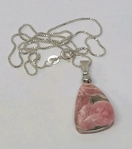 Vintage Rhodochrosit Sterlingsilber Anhänger & Box Kette Halskette - Bild 1 von 8