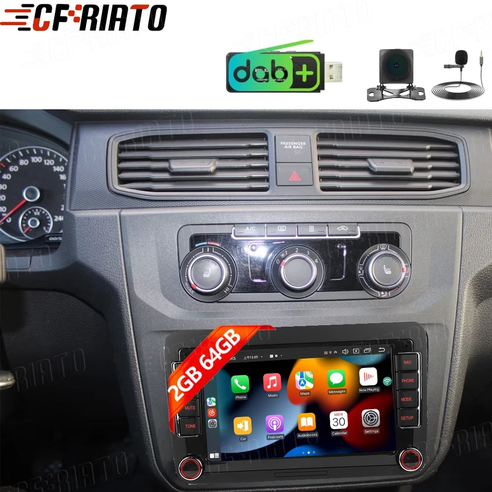 DAB+ Android 15 Autoradio Für VW Caddy 2003-2020 Apple Carplay Navi BT FM Kamera - Bild 1 von 4