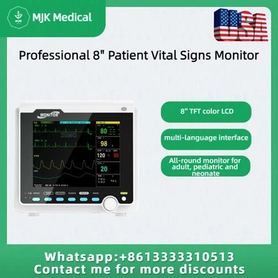 Monitor de paciente portátil de 8": ECG, NIBP, SpO2, respiración, relaciones públicas y temperatura Foto 1 de 4