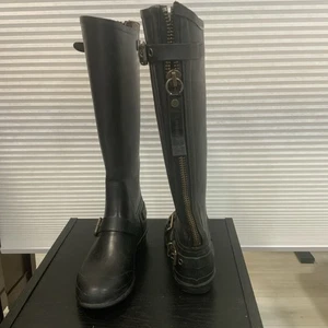 Damen Burberry Schwarz Gummi Knie Regen Stiefel Größe EU 38,5 / 8,5 US - Bild 1 von 14