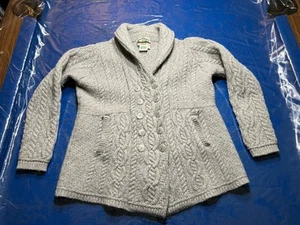 Aran Crafts Merino Wool Double Breasted Button Cable Knit Sweater Women’s Sz L - Picture 1 of 10