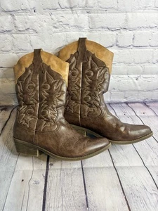 Cowboy Boots Faded Glory Brown And Tan Faux Leather Size 9 - Picture 1 of 6