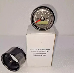Tachometer/Hourmeter 0-3000 RPM Ignition Coil Signal Gauge Bezel +12V black @24 - Picture 1 of 7