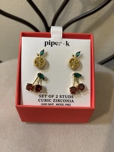 Piper K Set Of Two Studs In Gift Box Lead Safe Nickel Free NIB cubic zirconia - Picture 1 of 3