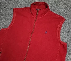 Polo Ralph Lauren Vest Mens Large Dark Red Full Zip Performance Fleece Mockneck - Picture 1 of 9