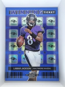 Boleto ganador Contenders Optic Lamar Jackson 2022 azul 8/99 camiseta número partido - Imagen 1 de 12
