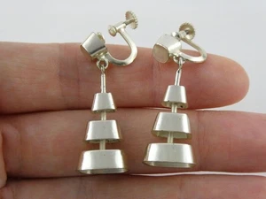 Sigurd Persson For Stigbert Sweden Sterling Silver Ruta Cube Screw Back Earrings - Picture 1 of 17