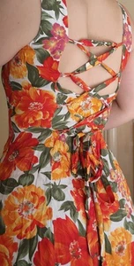 VTG Robespierre Vassilakos Nanette Lepore Orange Floral Button Lace Up Dress S - Picture 1 of 9