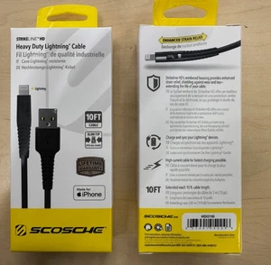 Scosche 10ft Heavy Duty MFi-Certified Lightning Charge & Sync Cable in Black - Picture 1 of 4