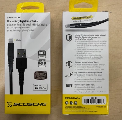 Scosche 10ft Heavy Duty MFi-Certified Lightning Charge & Sync Cable in Black - Image 1 of 4