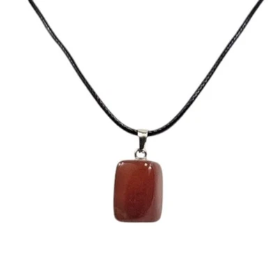 Red Agate Natural Stone Cube Pendant Necklace – 18" Black Cord – NewSN16 - Image 1 of 4