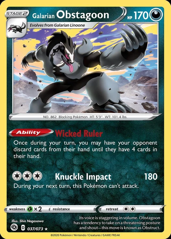 Pokemon Galarian Obstagoon (37/82) Champion's Path LP HOLO - Image 1 of 1