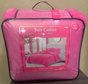 Juicy Couture Hot Pink Sparkle Fuzzy Plush 4pc KING Comforter Set Soft & Cozy - Picture 1 of 8