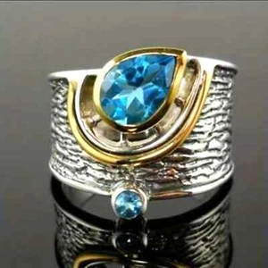 Anello a goccia unisex gioielli etnici zirconi pietra preziosa anello largo taglia 8 - Foto 1 di 6