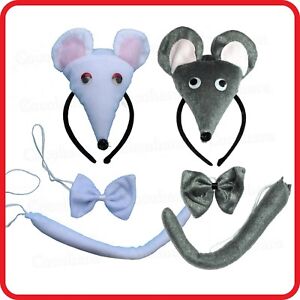 MOUSE RAT HEADBAND HAIRBAND WITH EARS+BOW TIE+TAIL- 3PC DRESS UP SET-COSTUME-2