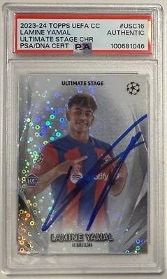 2023-24 Topps UEFA CC #USC16 Lamine Yamal Ultimate Stage RC PSA Auto Authentic - Image 1 of 4